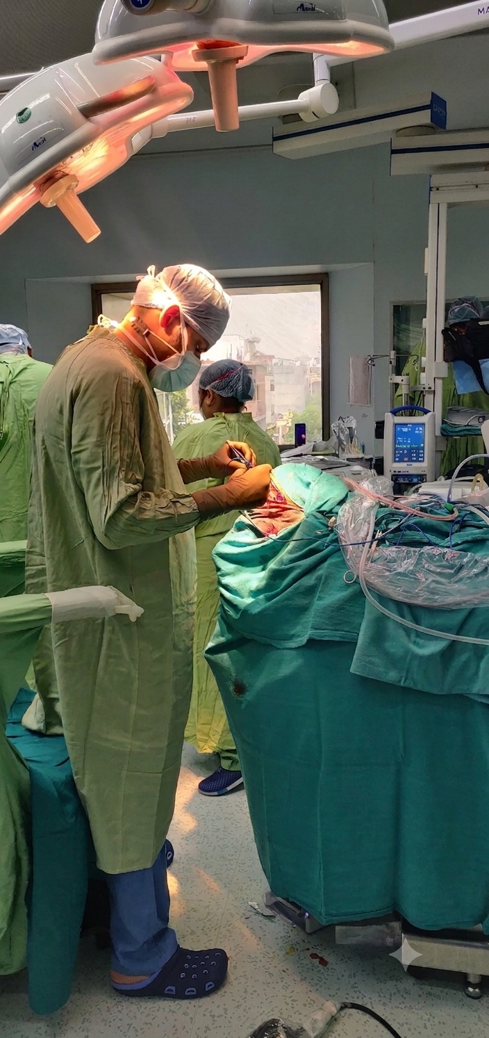 Dr. Dipanshu Narula performing neurosurgery in operation theatre